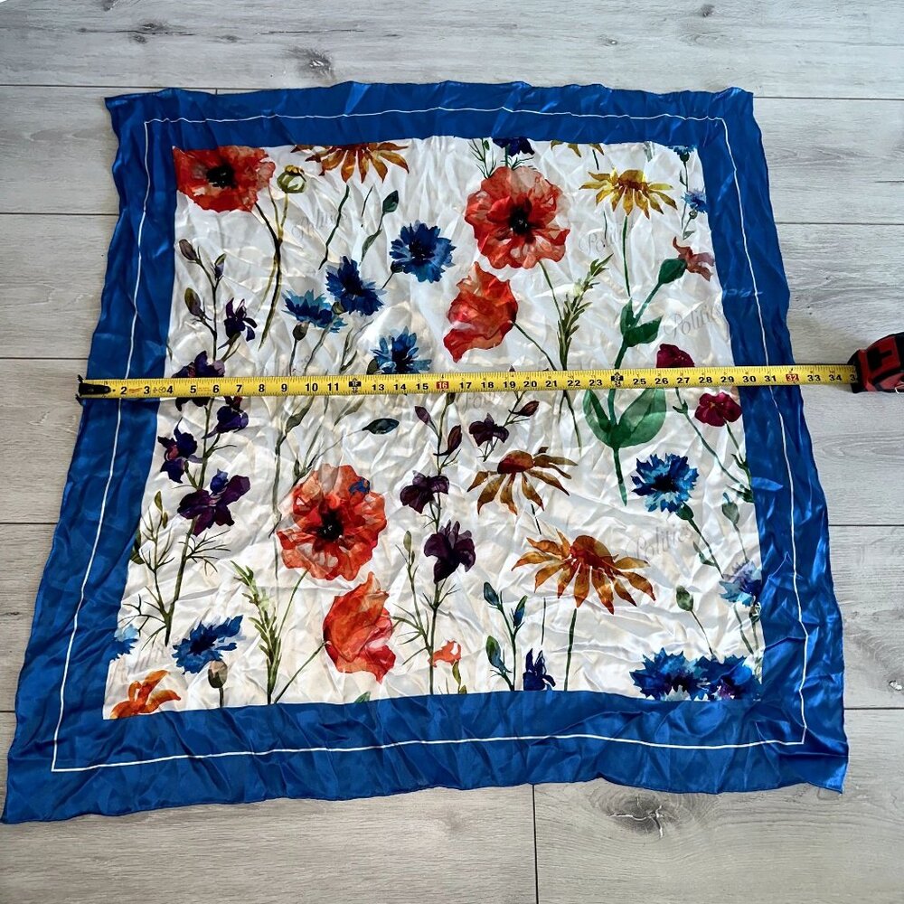 NWOT Politics White Blue Multi Floral Print Silk Blend Scarf Women's - Picture 8 of 8